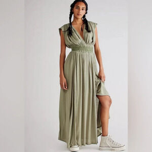 Free People Devon woven embroidered maxi dress seagrass women’s Sz XS